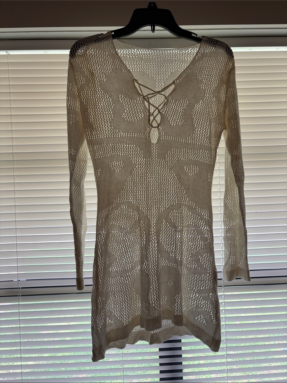 Open-Knit Lace-Up Tunic Cover-Up in Ivory